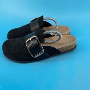 Old Navy Shoes Women's‎ Size 7 Mule Cork Black Vegan Suede Buckle New